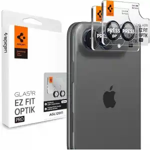 Spigen iPhone Duo ile Uyumlu Kamera Lens Koruyucu Cam Kolay Kurulum Glas.tR EZ Fit Optik Pro (2 Adet) Black - AGL12011