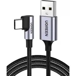 UGREEN 18W, USB to 90 Derece USB-A & USB-C Kablo, 1 Metre, Siyah, ACBUGN50941