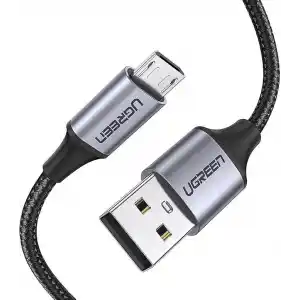Ugreen Örgülü Micro-USB & USB-A Data ve Şarj Kablosu, 1.5 Metre, Siyah