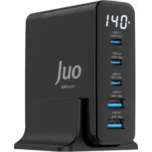 Juo 140W GaN PD 3.1 Masaüstü Hızlı Şarj Cihazı 3 Type-C + 2 USB-A iPhone & MacBook & Laptop Uyumlu Şarj Aleti