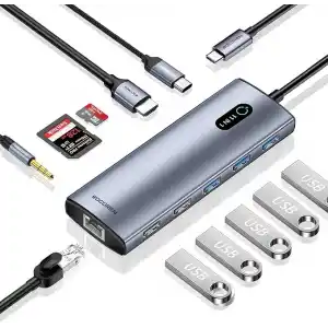 Rocoren 11 Portlu 4K 30Hz HDMI Gigabit Ethernet SD TF Kart Okuyuculu 3.5mm Jack USB Hub Çoklayıcı