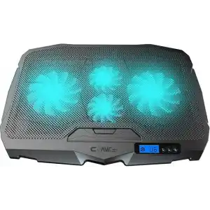 Claws Tornado 4x Turbo LED Fan - Ayarlabilir Fan Hızı & 6 Farklı Stand Yükseklik Kademesi - 2 USB Portlu - Metal Mesh Zemin - LCD Ekranlı Notebook Soğutucu - Siyah (9-17 Boyut Destekli)