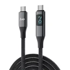 Juo 240W USB 3.1 Gen2 10Gbps E-Mark Çipli Led Display Ekranlı 4K 60Hz Görüntü ve Type-C Hızlı Şarj Kablosu 1.25 Metre