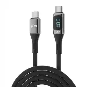 Juo 60W Dijital Led Ekranlı Örgülü USB Type-C to Type-C Hızlı Şarj ve Data Kablosu 1 Metre