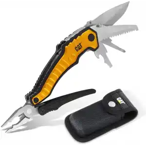 CAT DA980045 9 IN 1 Çok Fonksiyonlu Katlanabilir 27CM Paslanmaz Çelik Sarı Kamp Çakısı Bıçağı + Taşıma Kılıfı