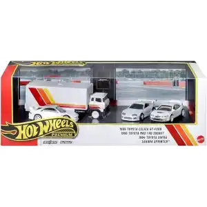 Hot Wheels Koleksiyon Seti Arabalar sergilenmeye uygun setler, 3 adet 1:64 ölçekli araba ve 1 adet 1:64 ölçekli Team Transport araç, Metal/Metal şasi ve Real Riders tekerlekler, JHW44