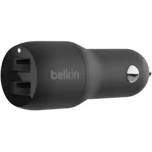 Belkin Boost Charge Çift Bağlantı Noktalı 24 W Araç Şarjı, iPhone ve Android telefon uyumlu, Siyah, CCB001btBK
