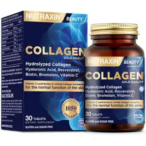 Nutraxin Collagen Gold Quality Tablet – Hidrolize Kolajen, C Vitamini, Hyaluronik Asit, Biotin, Çinko ve Resveratrol – 30 Tablet