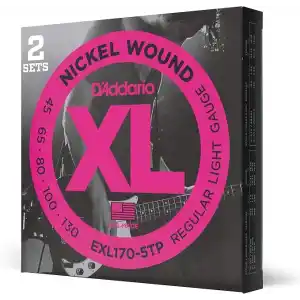 DAddario Saiten 5-Saiter E-Bass | HÖCHSTE QUALITÄT DER BELIEBTESTEN SAITENMARKE | EXL170-5TP | Light (45-130) | Long Scale | 2er-Pack