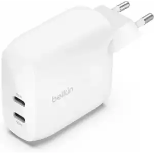 Belkin Boost Charge Çift USB-C Fişi, PPSli, iPhone 16 ve Diğerleri, iPad, Samsung Galaxy, Google Pixel, MacBook için 60W Şarj Cihazı, USB-Cden Lightning Kablosu ve USB-C Uyumlu, Beyaz
