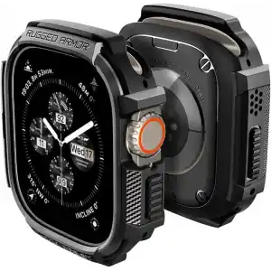 Spigen Apple Watch 49mm Ultra 4/3/2/1 ile Uyumlu Kılıf Rugged Armor Matte Black - ACS05456