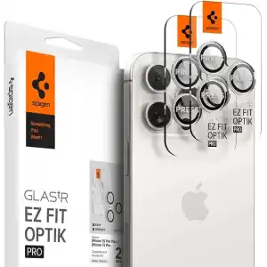 Spigen iPhone 17 Pro/Pro Max / 16 Pro/16 Pro Max / 15 Pro/15 Pro Max ile Uyumlu Kamera Lens Koruyucu Cam Kolay Kurulum Glas.tR EZ Fit Optik Pro (2 Adet) White Titanium - AGL07165