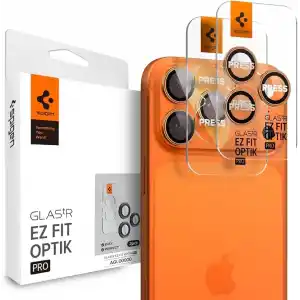 Spigen iPhone 17 Pro/Pro Max / 16 Pro/16 Pro Max / 15 Pro/15 Pro Max ile Uyumlu Kamera Lens Koruyucu Cam Kolay Kurulum Glas.tR EZ Fit Optik Pro (2 Adet) Orange - AGL10123