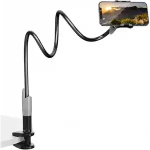 Bix SAIJI IVY-85 Akrobat Esnek Telefon Tutucu, Deveboynu Yataklı Telefon Tutacağı, Masa için Esnek Uzun Kollu Telefon Montajı, Klips Braketi Kelepçe Standı 4.0-6.3 Siyah