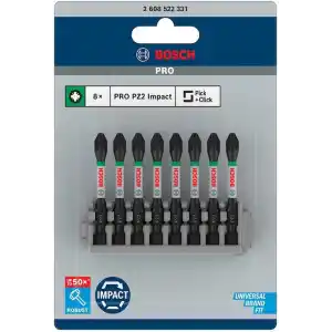 Bosch Professional Accessories 2608522331-Tornavida Ucu SET Impact Control PZ2 50 mm 8-parça, 0 W, 0 V