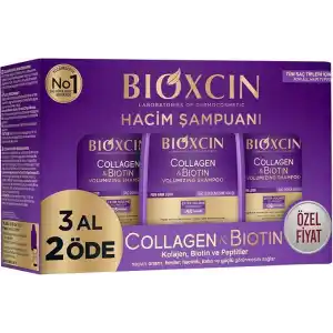 Bioxcin Collagen & Biotin Hacim Şampuanı | 3 x 300 ml | İnce Telli ve Hacimsiz Saçlar İçin | Hidrolize Kolajen + Biotin + BioComplex B11
