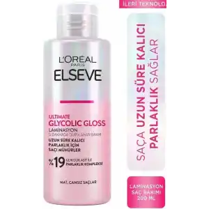 LOreal Paris Elseve Glycolic Gloss Parlaklığı Saça Mühürleyen Laminasyon 5 Dakikada Durulanan Bakım 200 ml