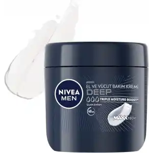 NIVEA MEN Erkek El ve Vücut Bakım Kremi Deep Dimension 400ml,Yoğun Nemlendirici,Ferah Koku,Yenileyici Bakım