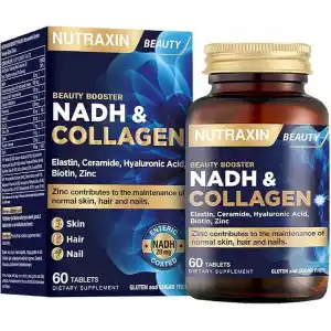 Nutraxin NADH & Collagen | Tip I-III Kolajen + NADH + Hyaluronik Asit | Cilt, Saç, Tırnak ve Enerji | 60 Tablet