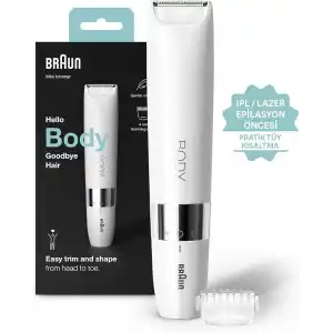 Braun Body Mini Trimmer BS1000 Vücut Tüy Kesme Makinesi + Düzeltici Tarak, Pil ve Temizleme Fırçası