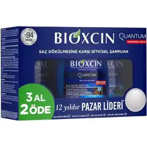 Bioxcin Quantum Şampuan – Kuru ve Normal Saçlar İçin – 3x300 ml – Dökülme ve İncelme Karşıtı – Bio-Activ Peptit, BioComplex B11, Bal ve Mentol İçerikli