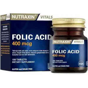 Nutraxin Vitals Folic Acid 400 mcg 100 Tablet Takviye Edici Gıda