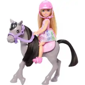 Barbie Chelsea™ Bebek ve Midilli Barbie Chelsea bebek ve oyuncak at seti, kask aksesuarı dahildir, bebeğin dizleri midilliye binmek için bükülebilir HTK29
