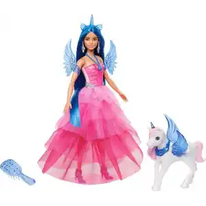 Barbie, 65. yıla özel, mavi saçlı, pembe elbiseli bebek ile safir kanatlar gibi aksesuarlar, HRR16