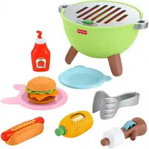 Fisher-Price Kamp Zamanı Barbekü Seti, okul öncesi çağdaki 2 yaş ve üzeri çocuklar için yiyecek temalı oyun seti ve 14 parça, JLB82