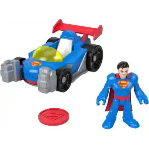 Fisher-Price Imaginext DC Super Friends Metal Force Supermobile oyuncak araba, 7,5 cmlik Superman aksiyon figürü ve aksesuar seti, fırlatıcı ve 2 disk, JFJ69