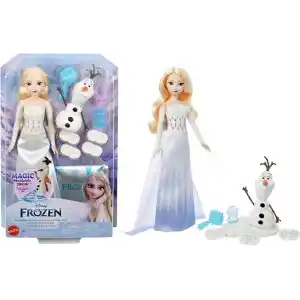 Disney filminden ilham alan Mattel Disney Karlar Ülkesi Elsa bebek ve kar görünümlü kum seti, Olaf figürü, şekillendirilebilir kar görünümlü kum ve 4 damga içeren Elsa ve Olafın maceraları, HYH10