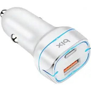 Bix BX-CCP36WT 38W Type-C PD 20W ve USB-A QC 3.0 18W Çift Portlu LED Işıklı Araç Şarj Cihazı Beyaz iPhone 15/14/13/12/11/X/, iPad, Galaxy S24/S23/S22/S21/S20 ve Daha Fazlasıyla Uyumlu BXCCP36WT