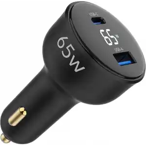 Juo 65W Led Ekranlı Type-C + USB-A Araç Şarj Aleti iPhone & Android & Notebook Araç içi Şarj Cihazı