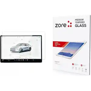 Zore Tesla ile uyumlu Model Y Yeni Seri 2in1 Temperli Cam Araç Multimedya Ekran Koruyucu Şeffaf
