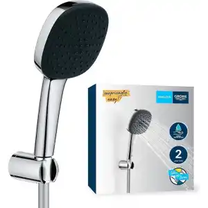 GROHE Vitalio Comfort 110 El Duşu Seti, 110mm Kare 2 Akışlı El Duşu, Duş Başlığı Tutucu, 1750mm Duş Hortumu, Duş Başlığı Seti, Krom, 26399001