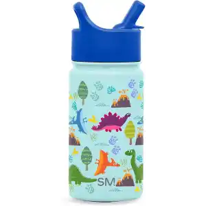 Simple Modern Çocuklar Zirvesi Hasır Kapaklı Su Şişesi | 14 oz Paslanmaz Çelik Bardak Yalıtımlı Yeni Yürümeye Başlayan Çocuklar, Okul için Bardak | Mavi Dino