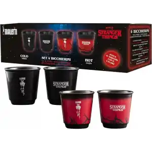 Bialetti Stranger Things 4lü Kahve Fincanı Seti, Isıya Duyarlı, Renk Değiştiren, Bulaşık Makinesinde Yıkanamaz - Her biri 80 ml, Siyah