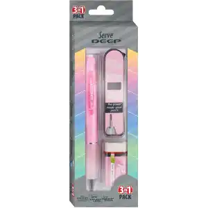SERVE Deep Versatil Kalem, Silgi ve Kalem Ucu 0,7mm 3lü Set - Şeker Pembe