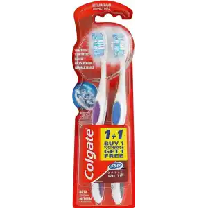 Colgate 360 Optik Beyaz Dil ve Yanak Temizleyicili Orta Beyazlatıcı Diş Fırçası 1+1