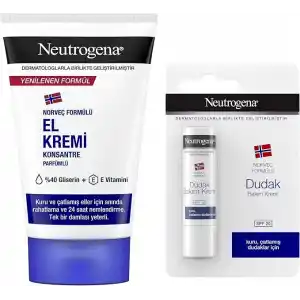 Neutrogena Parfümlü El Kremi 75 ml + Dudak Kremi SPF 20 (4,8 g) — Parfümlü Onarıcı El Kremi — Kuru Dudaklar için Nemlendirici Balm
