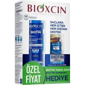 Bioxcin Biotin Saç Bakım Seti – Dökülme Karşıtı Şampuan 300 ml + Biotin 5000 mcg 60 Tablet – Saç Sağlığı İçin Takviye Edici Set