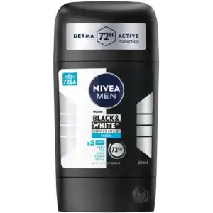 NIVEA Men Erkek Stick Deodorant Black&White Invisible Fresh 72 Saat Anti-Perspirant Koruma, 50 ml