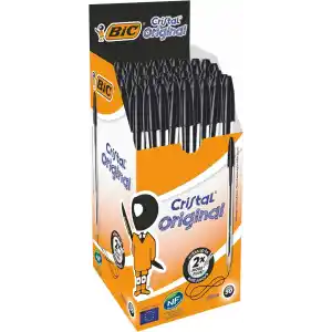 BIC Cristal Medium Tükenmez Kalem Siyah 50li Kutu, 1.0 mm Orta Kalınlıkta Uç, Şeffaf Gövde, Delikli Kapak