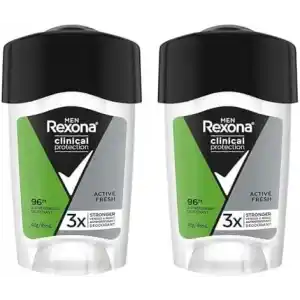 Rexona Clinical Protection Erkek Stick Deodorant Active Fresh Ter Kokusuna Karşı Koruma 45 ML 2li paket