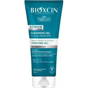 Bioxcin Acnium Sebum Dengeleyici Yüz Yıkama Jeli – Niasinamidli, Termal Sulu, Bitkisel Kompleksli, Akneye Eğilimli ve Yağlı Ciltler İçin, 200 ml
