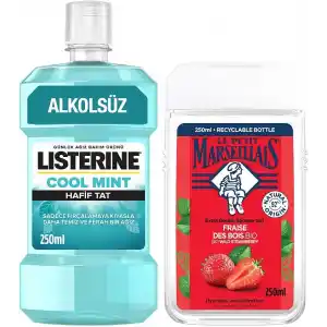 Le Petit Marseillais Duş Jeli Akdeniz Çileği 250 ml + Listerine Cool Mint Ağız Bakım Suyu Hafif Tat 250 ml
