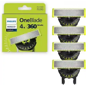 Philips Norelco OneBlade 360 Bıçaklar, OneBlade Elektrikli Tıraş Makinesi ve Düzeltici için Orijinal Yedek Bıçaklar, 4lü Paket, QP440/80