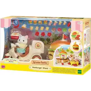 EPOCH Sylvanian Families Hamburger Standı Oyuncak Seti, Çok Renkli, Plastik, Latte Kedi Baba Figürü Dahil