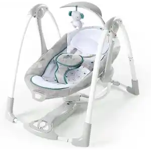 Ingenuity ConvertMe 2si 1 Arada Kompakt Taşınabilir Bebek Salıncağı ve Bebek Koltuğu, Pille Çalışan Titreşimler, Otomatik Sallanma, Doğa Sesleri - Nash