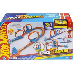 Hot Wheels oyuncak araba ve pist seti, üçlü çember paketi, 1:64 ölçekli araç, üç çemberli pist parçaları, kolayca birleştirilebilen pistler ve adaptörler, JDW39